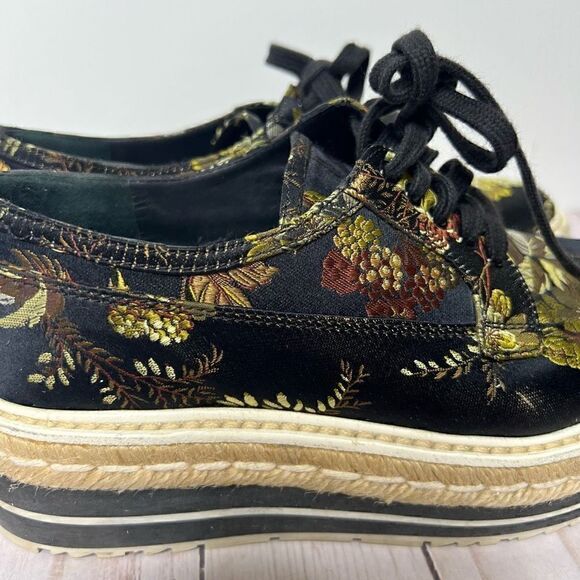 Prada Brocade Black Floral Espadrille Sneakers - Picture 4 of 11